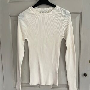 Boden Cream Ribbed Cotton Knit Long Sleeve Top